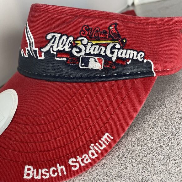 MLB ALL STAR GAME 2009 BUSCH STADIUM CARDINALS RED VISOR STRAPBACK OSFM HAT CAP - Picture 2 of 7